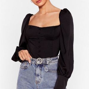 Nasty Gal Puff Sleeved Button Tie Back Top